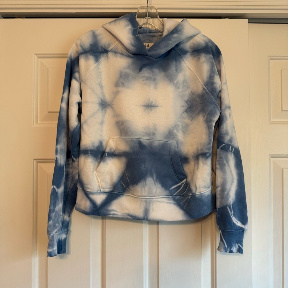 Gap Teen Pullover Sweatshirt Tie Dye Blue And White  Hoodie XXL 14-16